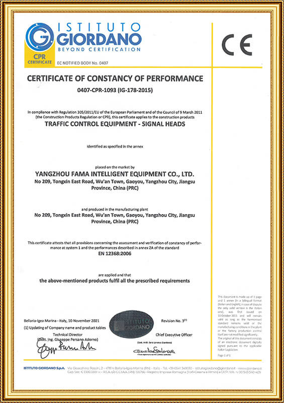 Certificato di certificazione del sensore di pressione